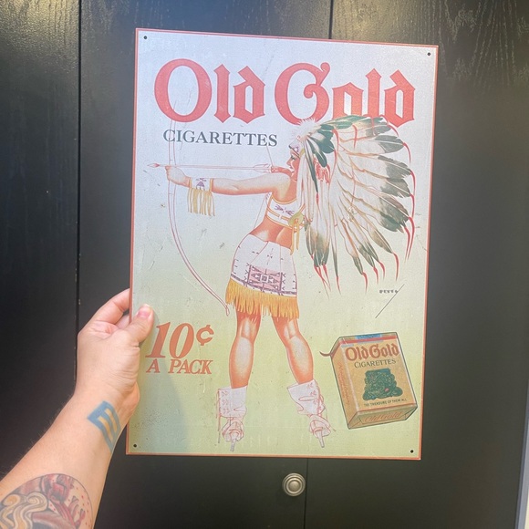 Vintage 1992 Old Gold Cigarettes Native American Woman Tin Sign - Picture 1 of 8